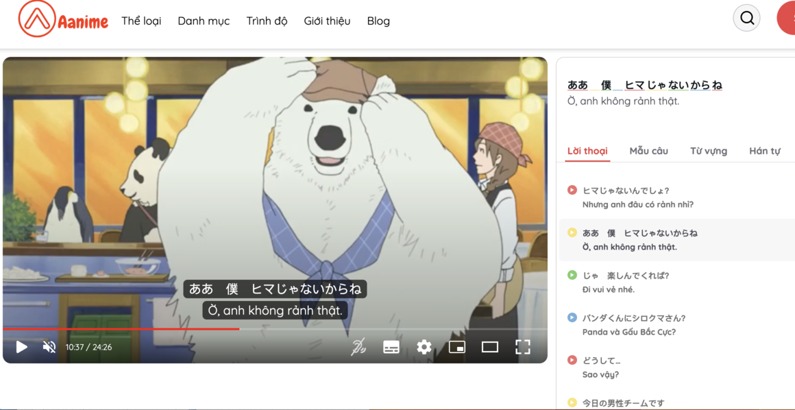 anime vietsub, tiệm c&agrave; ph&ecirc; gấu trắng, học tiếng nhật qua phụ đề Việt Nhật, học tiếng nhật bằng phụ đề song ngữ, luyện kaiwa qua phim, luyện nghe qua phim, học tiếng Nhật qua phim, phương ph&aacute;p học tiếng Nhật, app học tiếng nhật tốt nhất, hướng dẫn học tiếng Nhật qua phim