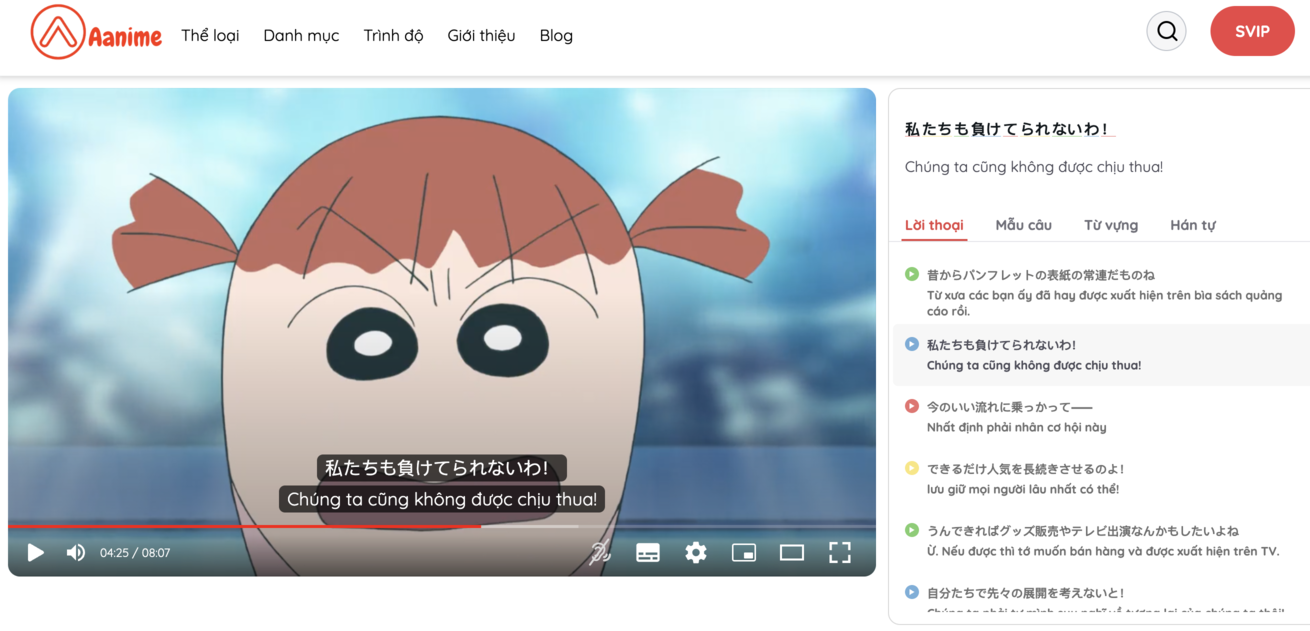 học tiếng Nhật song ngữ Nhật Việt, song ngữ Nhật Việt, phụ đề đ&ocirc;i Nhật Việt, học tiếng Nhật qua phim, luyện nghe tiếng Nhật anime, học tiếng Nhật thực tế, Aanime.tv